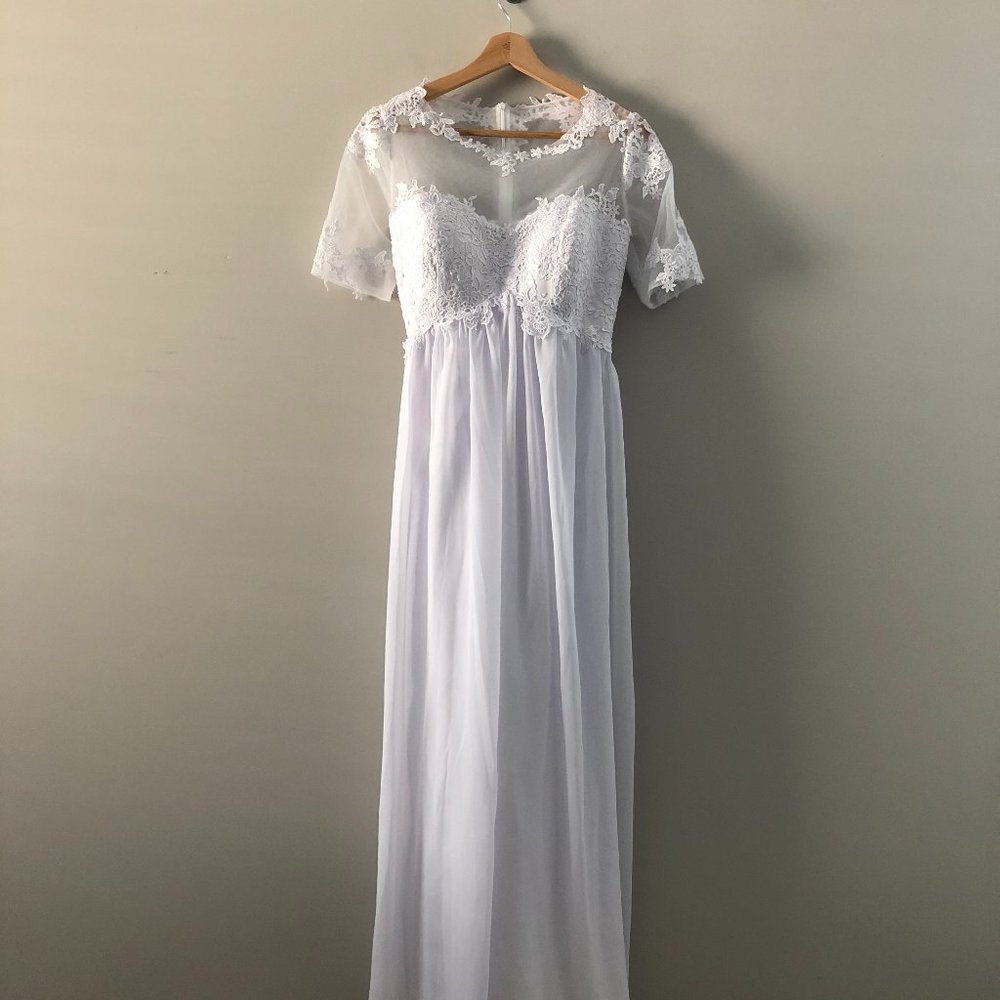 Beach wedding dress with illusion